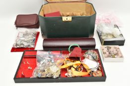 A JEWELLERY BOX WITH CONTENTS, a multi storage jewellery box with contents to include a variety of