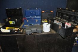 THREE TOOLBOXES, AND A CASE CONTAINING AUTOMOTIVE TOOLS including sockets, ratchets, spanners,