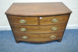 A GEORGIAN MAHOGANY CHEST OF TWO SHORT OVER TWO LONG DRAWERS, raised on bracket feet, width 107cm