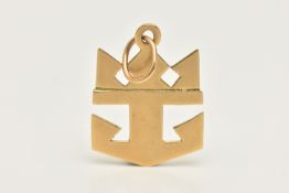 A YELLOW METAL 'ROYAL CARIBBEAN' LOGO CHARM, approximate length 20mm, stamped 18kts, approximate