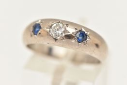 AN 18CT GOLD GEM SET RING, a white gold tapered band ring, star set round brilliant cut diamond to