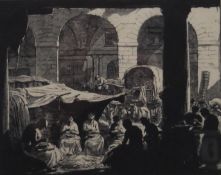 SOPER, GEORGE, RE (1870-1942) British, Shelling Peas, Covent Garden, 1937, woodcut, signed,