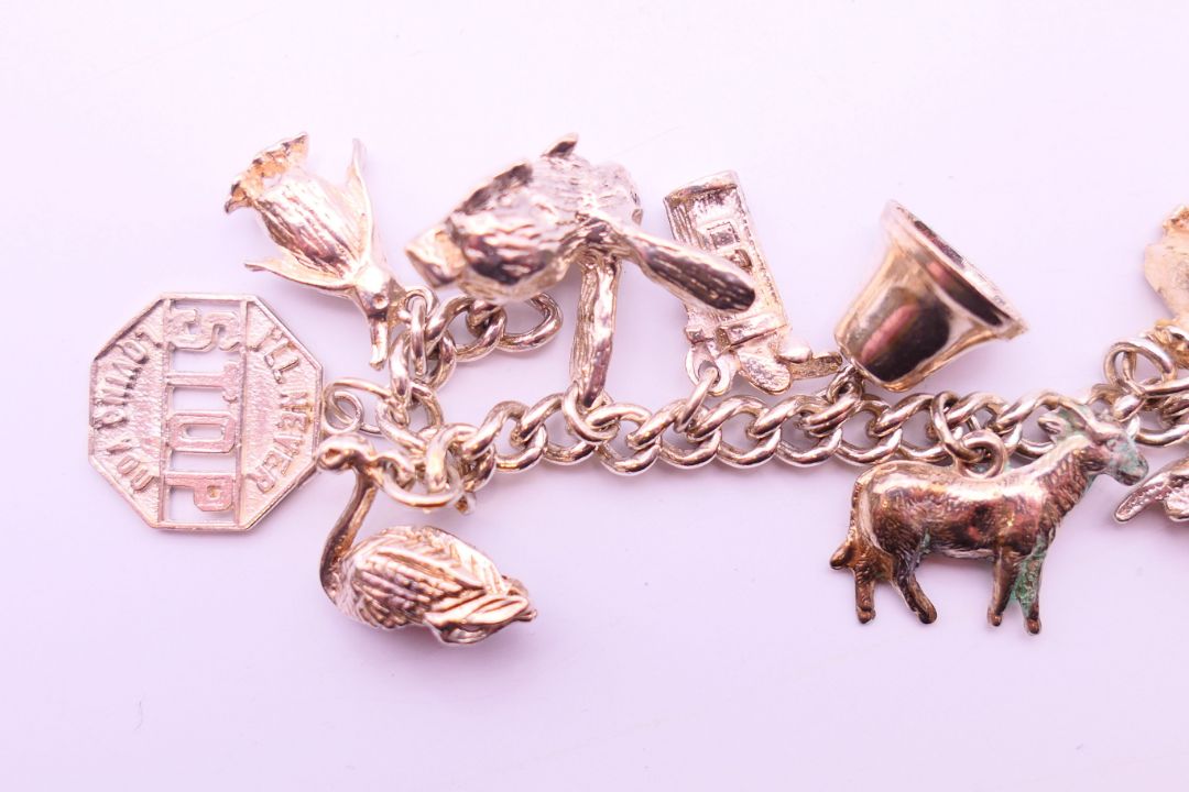 A collection of silver jewellery, to include a charm bracelet, a ring and a pair of earrings. - Image 3 of 14