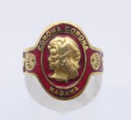 A limited edition Cartier 18 ct gold and enamel cigar band ring. 5.9 grammes. Ring size L/M.