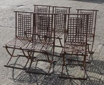 Six French wrought iron folding garden chairs. Each 46 cm wide.