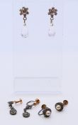 Three pairs of earrings. Flowerhead and drop earrings 3 cm high.