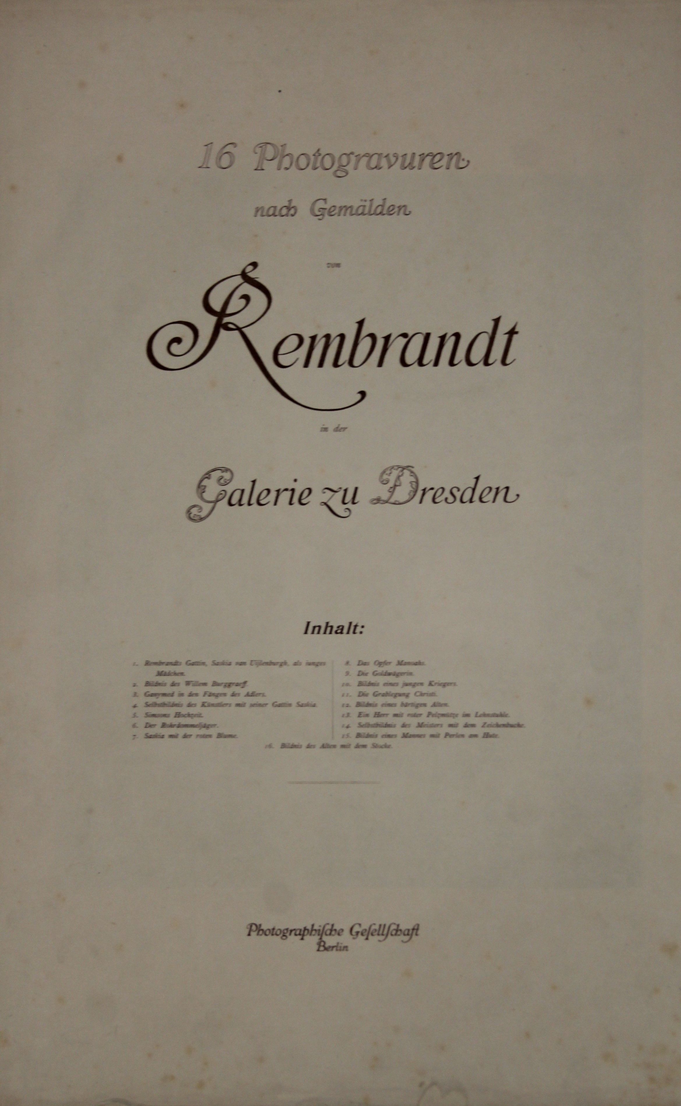 Rembrandt, 16 Phogravuren nach Gemalden Rembrandt in der Galerie zu Dresden, large folio, - Image 6 of 11