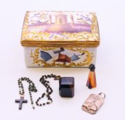 An 18th century gilt metal mounted enamel box with Masonic decoration;