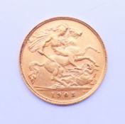 A 1905 half sovereign.