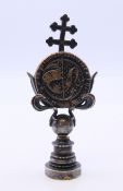 A desk seal surmounted with a cross. 8.5 cm high.
