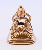 A large Georgian gold (tested) hardstone intaglio fob seal. Head size approximately 29mm x 24mm, 4.