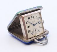 A Hamilton of Calcutta silver and enamel Art Nouveau folding travel pendant desk clock/watch. 3.