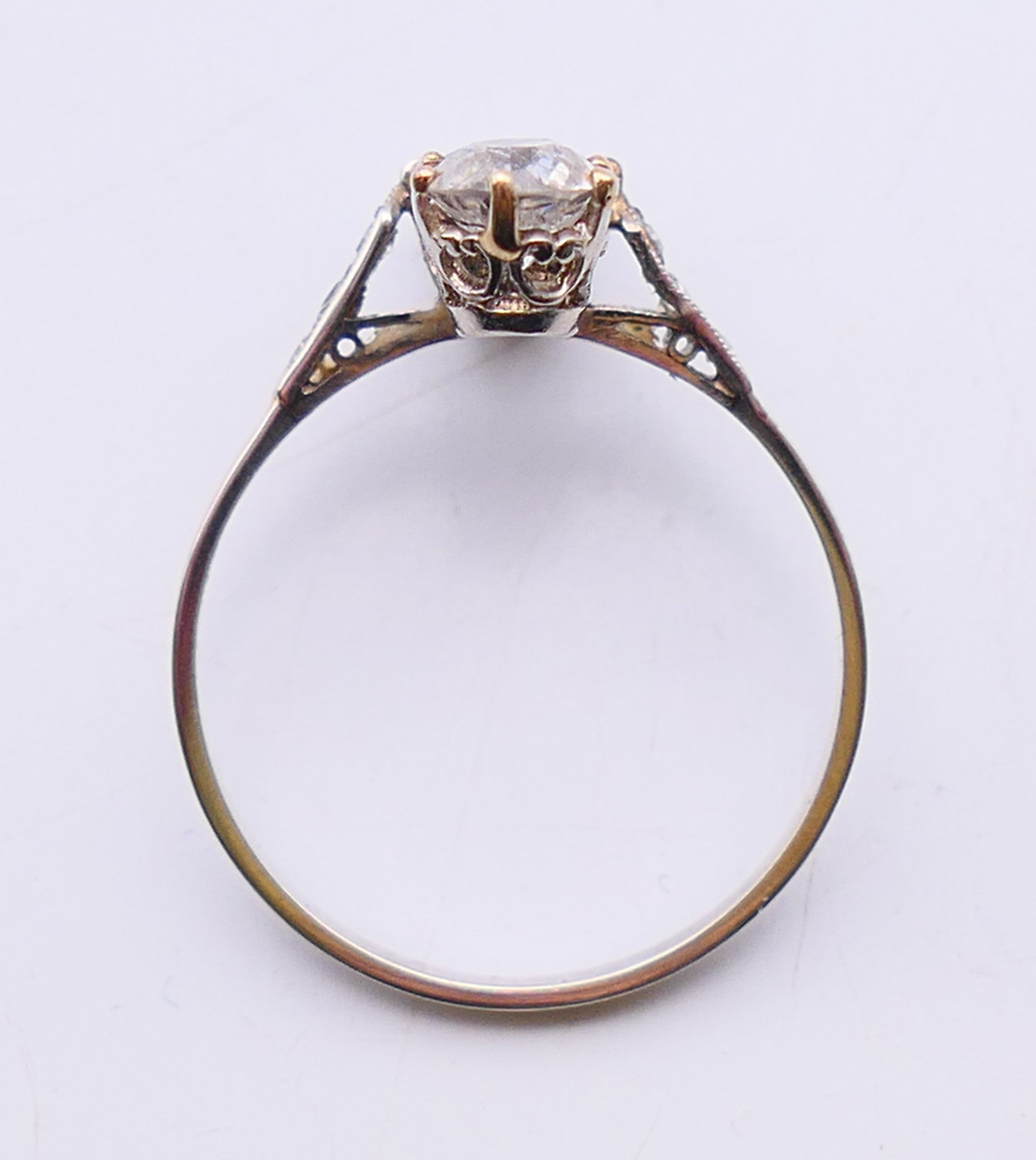 A three stone diamond and sapphire ring. Ring size R. - Image 5 of 6