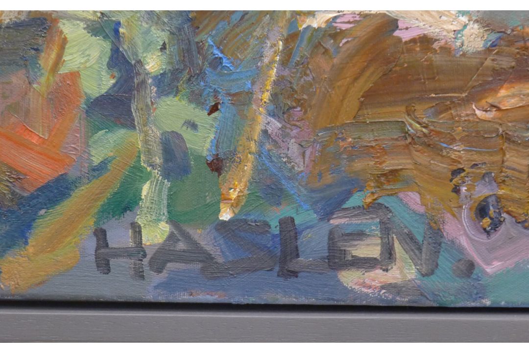 HASLEN, ANDREW (born 1951) British (AR), Moon Hares, oil on canvas, signed and framed. - Image 3 of 3