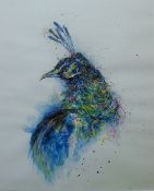 TAN, AMY (born 1952) American, Peacock, mixed media, mounted. 53 x 65 cm.