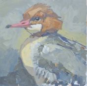 HASLEN, ANDREW (born 1951) British (AR), Merganser, acrylic on canvas, signed. 40 cm x 40 cm.