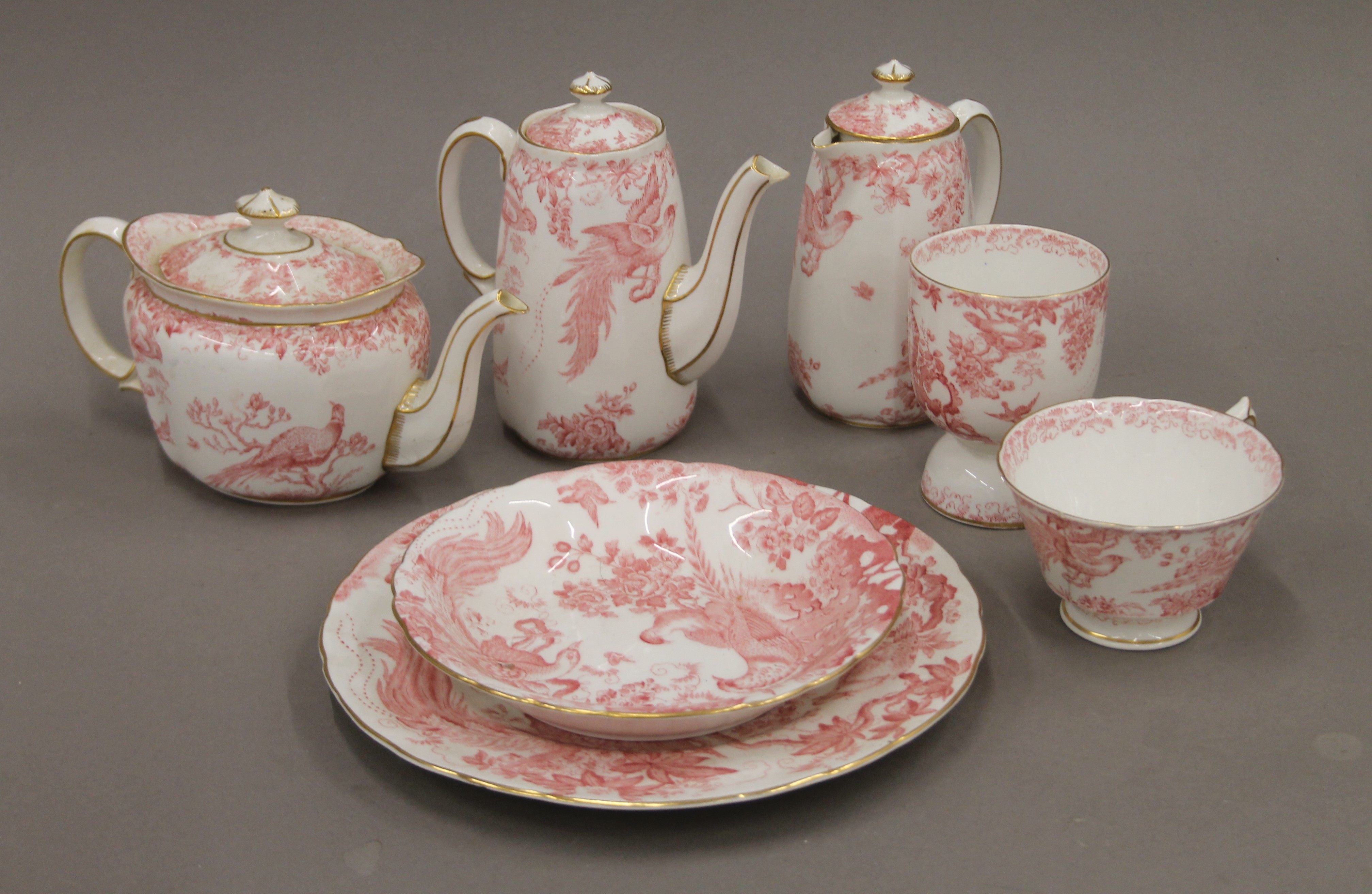 A quantity of Royal Crown Derby porcelain tea wares. The teapot 19 cm long.