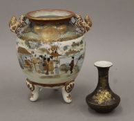 A small 19th century Satsuma vase and a Satsuma Koro. The former 8 cm high.