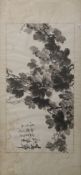 A Chinese scroll painting of grapes, framed and glazed. 138 x 66.5 cm overall.