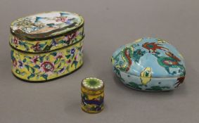 A 19th century Chinese enamel box, a Chinese porcelain heart-shaped box and cover,