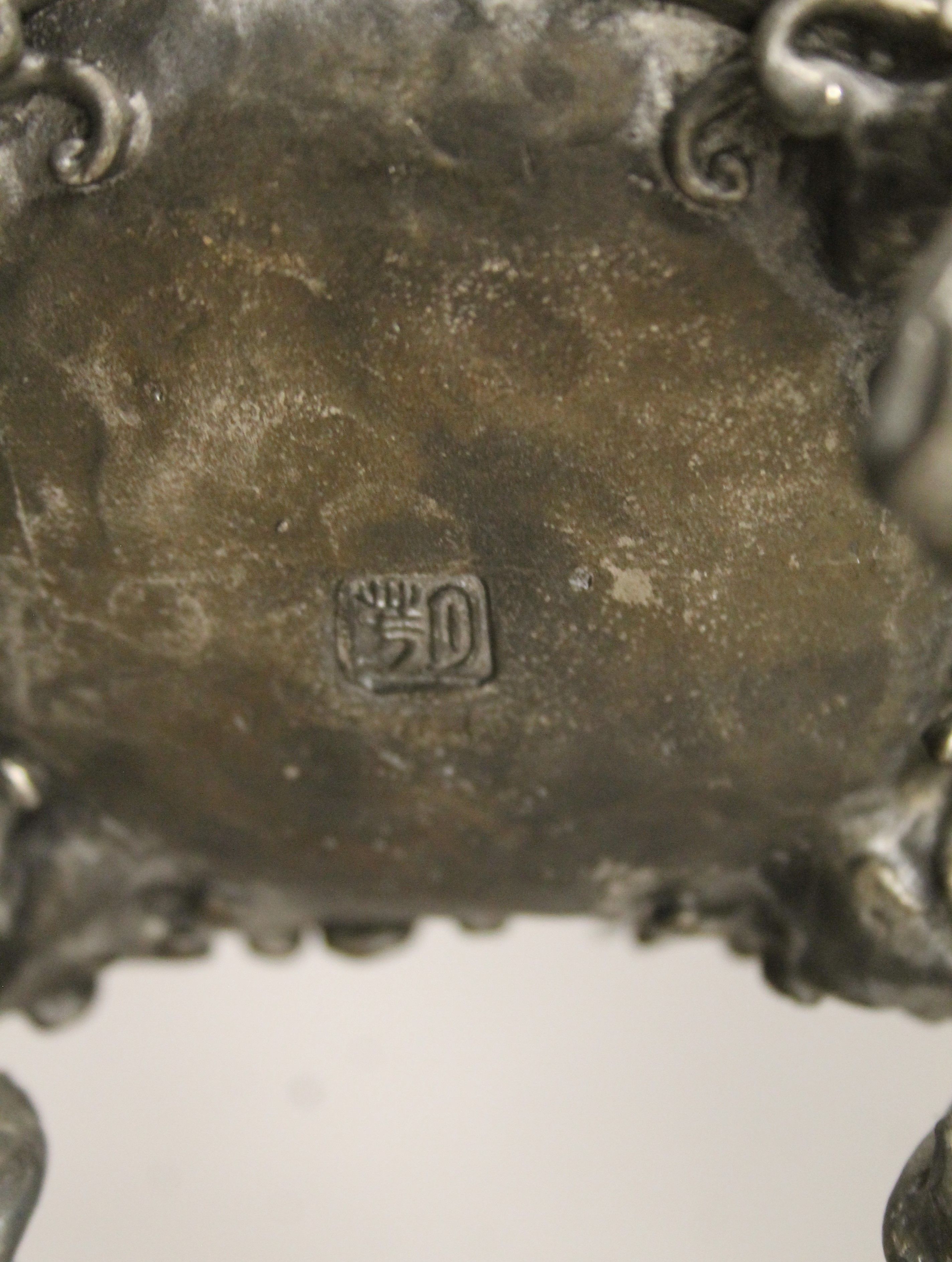 A 19th century Chinese silvered bronze censer, with some silver overpainting. 19 cm high. - Image 8 of 8