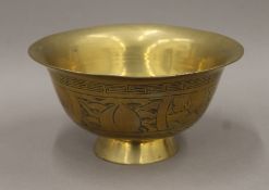 A Chinese brass bowl with seal mark to base. 20 cm diameter.