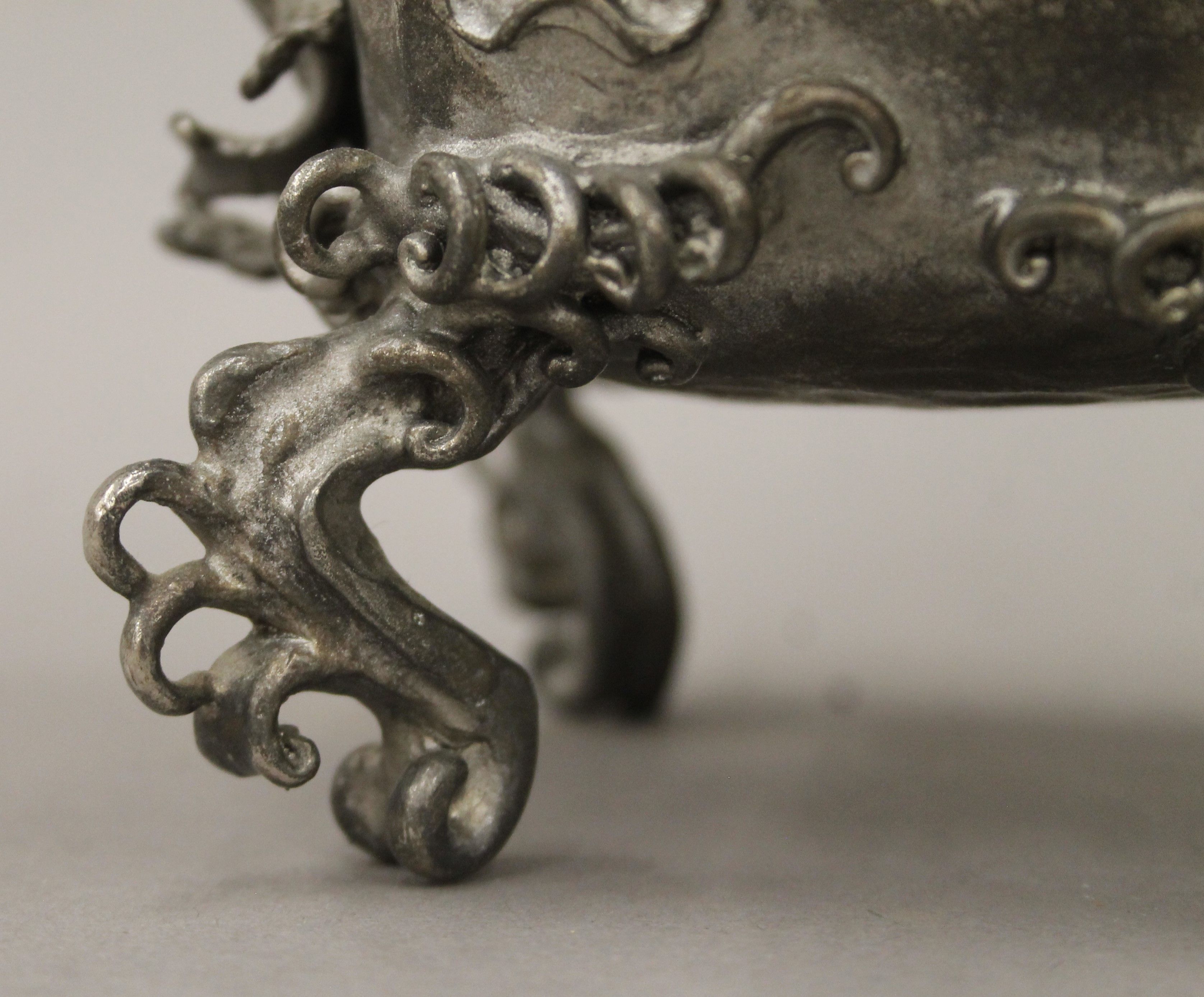 A 19th century Chinese silvered bronze censer, with some silver overpainting. 19 cm high. - Image 7 of 8