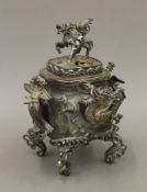 A 19th century Chinese silvered bronze censer, with some silver overpainting. 19 cm high.