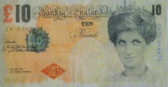 BANKSY (born 1974) British (AR), Di-Faced Tenner, framed and glazed. 7.5 cm x 14 cm.