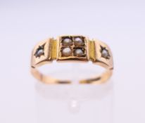 An antique 15 ct gold seed pearl set ring, ring size O/P.