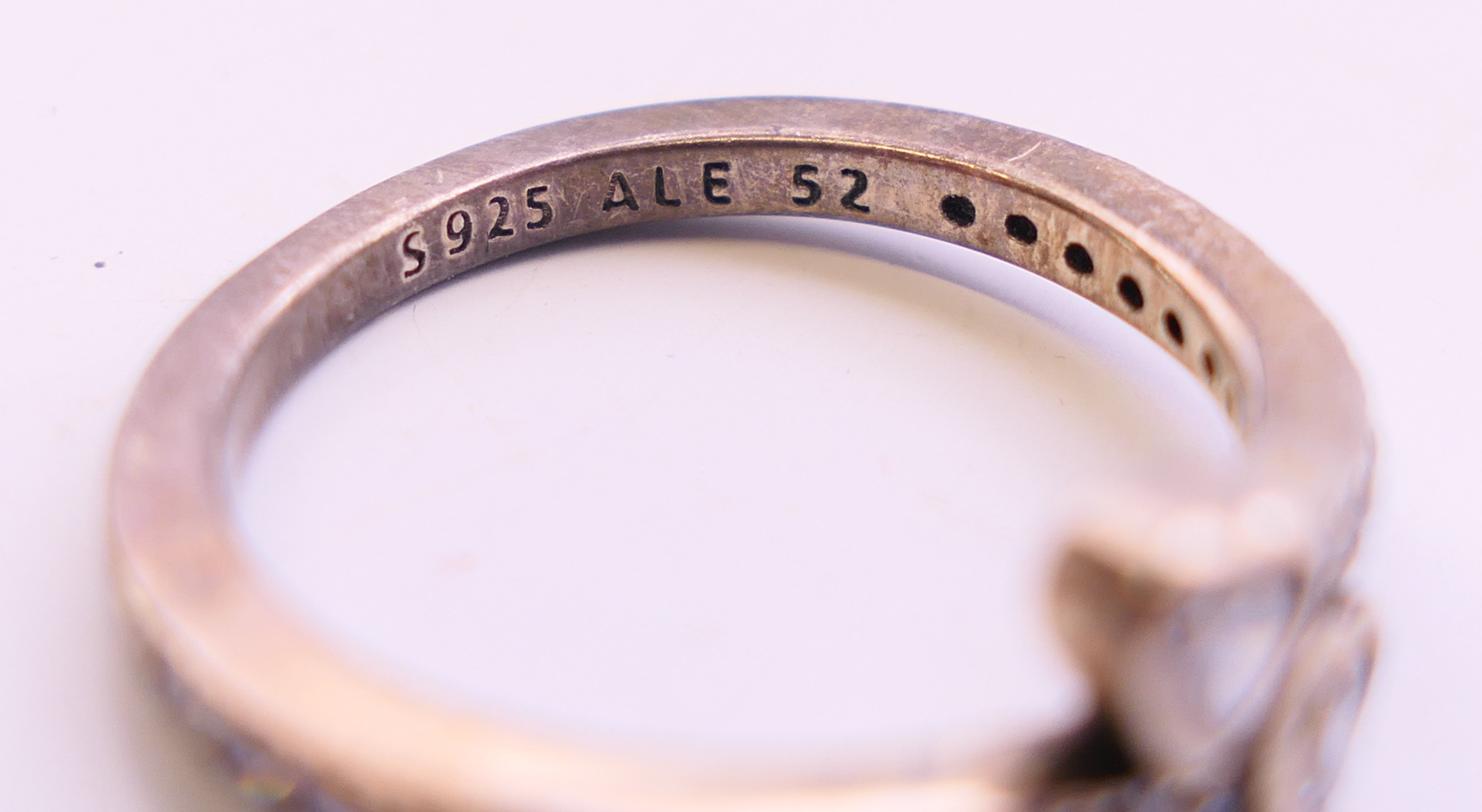A boxed silver Pandora ring with four silver Pandora charms. Ring size L. - Image 5 of 16