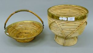 A bamboo and brass planter and a fruit bowl. The former 24 cm high.