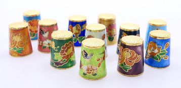 Twelve cloisonne thimbles. 2.5 cm high.
