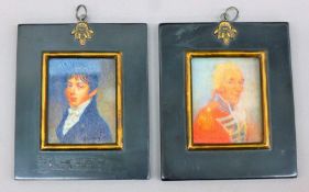 A pair of black-framed miniatures. 10.5 x 12.5 cm overall.
