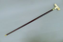 A walking stick with a bone handle in the form of a girl. 90 cm long.