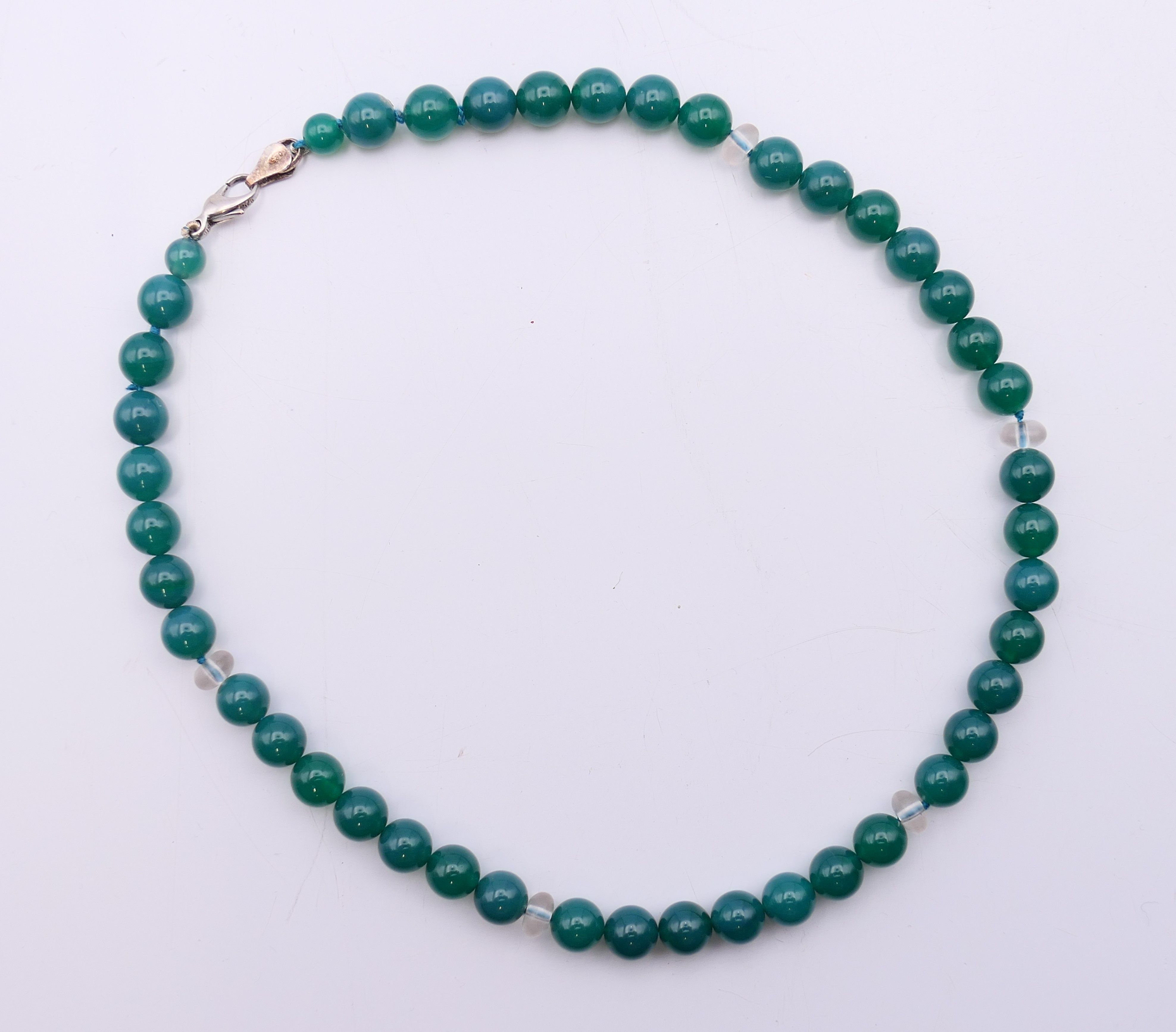 A silver and green agate and crystal necklace. 40 cm long. - Image 5 of 5