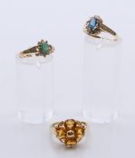 Three various 9 ct gold rings. 7.8 grammes total weight.