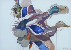 HASLEN, ANDREW (born 1951) British (AR), Duck Hawking, acrylic on card, signed. 70 x 100 cm.