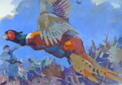 HASLEN, ANDREW (born 1951) British (AR), Flushing a Cock Pheasant, acrylic on card, signed.