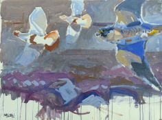 HASLEN, ANDREW (born 1951) British (AR), Chasing English Partridge, acrylic on card, signed.