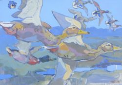 HASLEN, ANDREW (born 1951) British (AR), Over Haylocks Pond, acrylic on card, signed. 70 x 100 cm.
