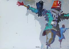 HASLEN, ANDREW (born 1951) British (AR), Scarecrow, acrylic on card, signed. 70 x 100 cm.