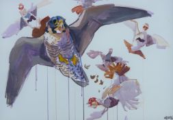 HASLEN, ANDREW (born 1951) British (AR), Partridge Hawking, acrylic on card, signed. 70 x 100 cm.