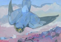 HASLEN, ANDREW (born 1951) British (AR), Stooping on the Moor, acrylic on card. 70 x 100 cm.