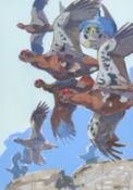 HASLEN, ANDREW (born 1951) British (AR), Grouse Hawking, acrylic on card, signed. 70 x 100 cm.