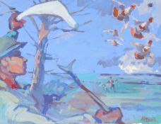 HASLEN, ANDREW (born 1951) British (AR), Bending the Coot, acrylic on card, signed. 56 x 76 cm.