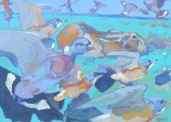 HASLEN, ANDREW (born 1951) British (AR), A Field of Check, acrylic on card, signed. 70 x 100 cm.