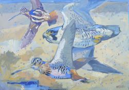 HASLEN, ANDREW (born 1951) British (AR), Chasing Snipe, acrylic on card, signed. 70 x 100 cm.