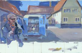 HASLEN, ANDREW (born 1951) British (AR), Great Lodge, acrylic on card, signed. 50 x 92 cm.