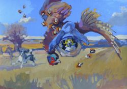HASLEN, ANDREW (born 1951) British (AR), By the Pollard Oak, acrylic on card. 50 x 70 cm.